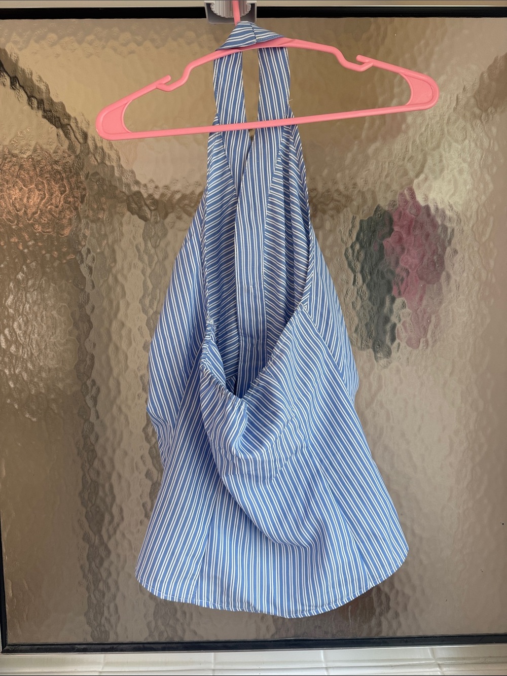 Striped Blue Tie-Front Halter Top - Women - Picture 5 of 6